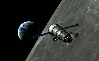 Soyuz flying around the Moon