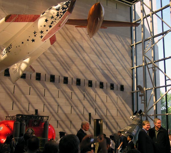 SpaceShipOne above Rutan and Allen