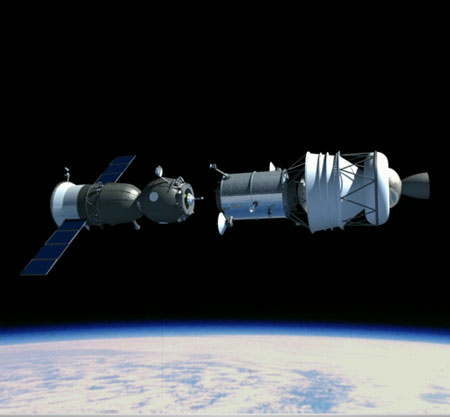 Soyuz docks with logistics module