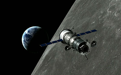 Soyuz flying around the Moon